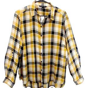 Zac & Rachel Womens Shirt Top Plus Size Button Up Roll Tab Plaid - 1X NWT